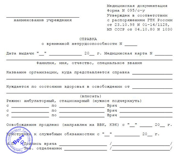 Справки о временной нетрудоспособности работника 095 с-у в Москве